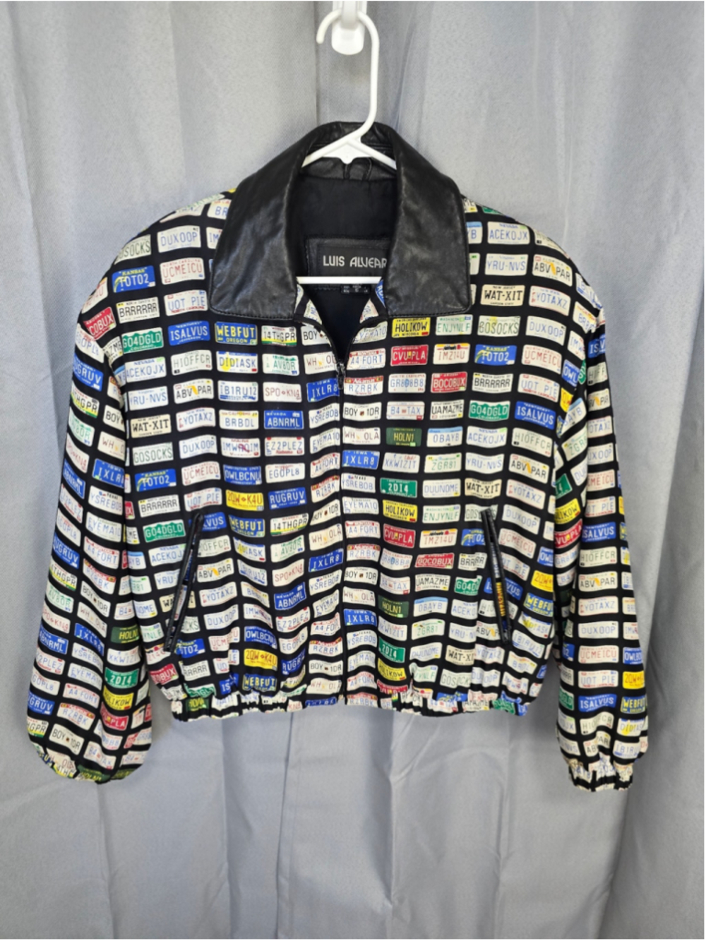 Women's Luis Alvear Leather Jacket Size S Black Multicolor License Plate Print